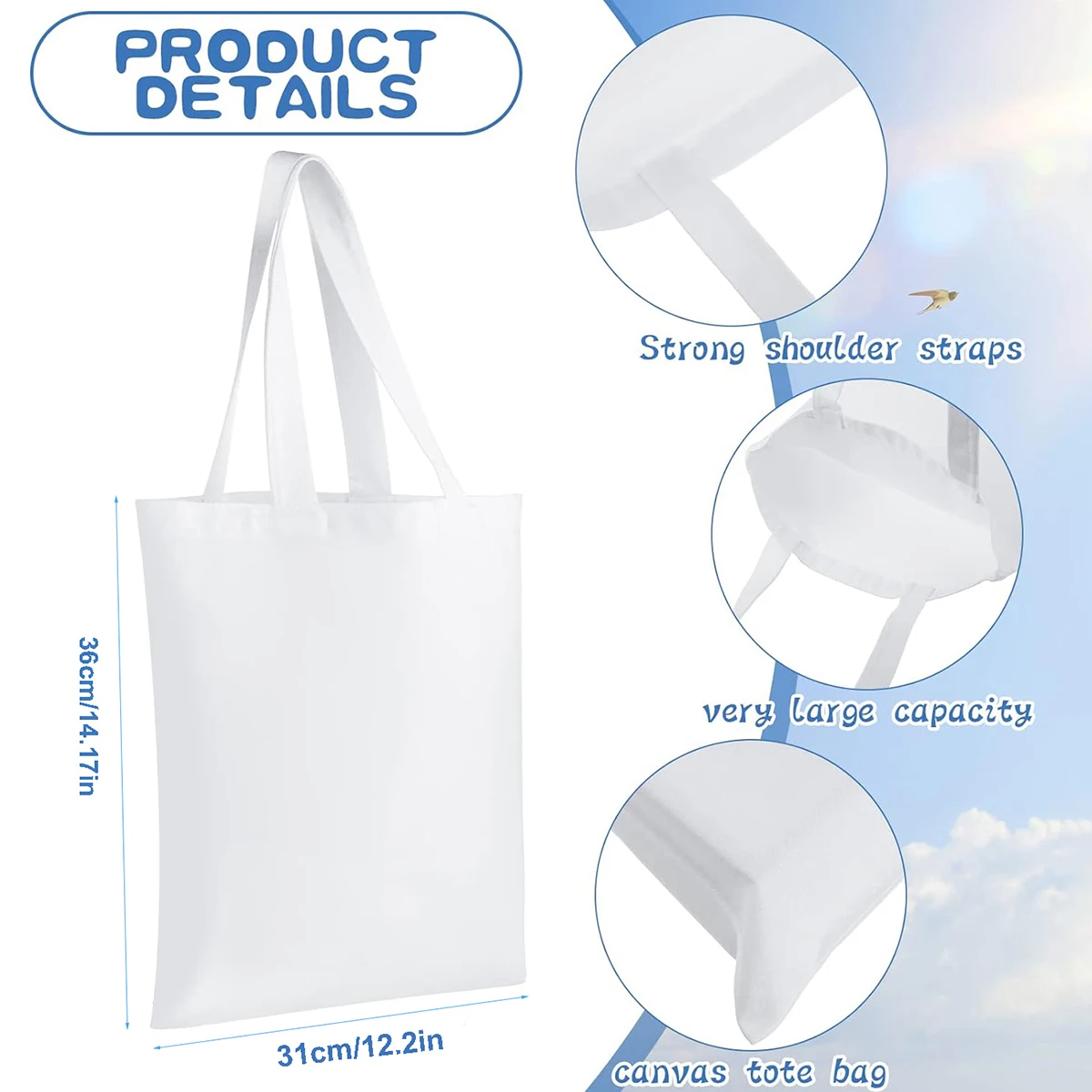 6pcs White Canvas Tote Bags, S – обзор и цена Tote Bag Sublimation