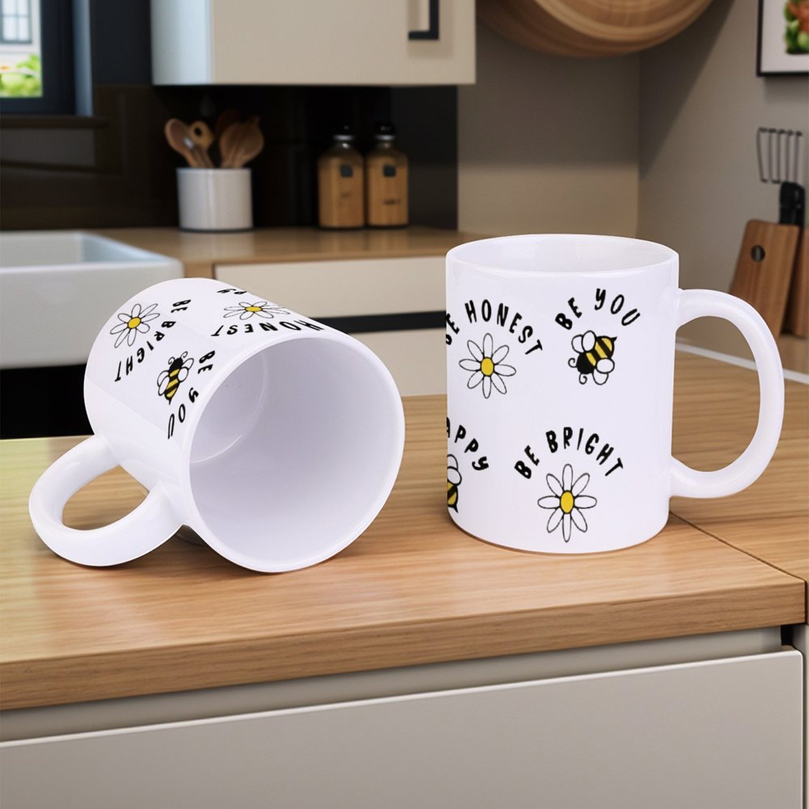 Four Stickers With Bees And Da – обзор и цена Sublimation Mug White