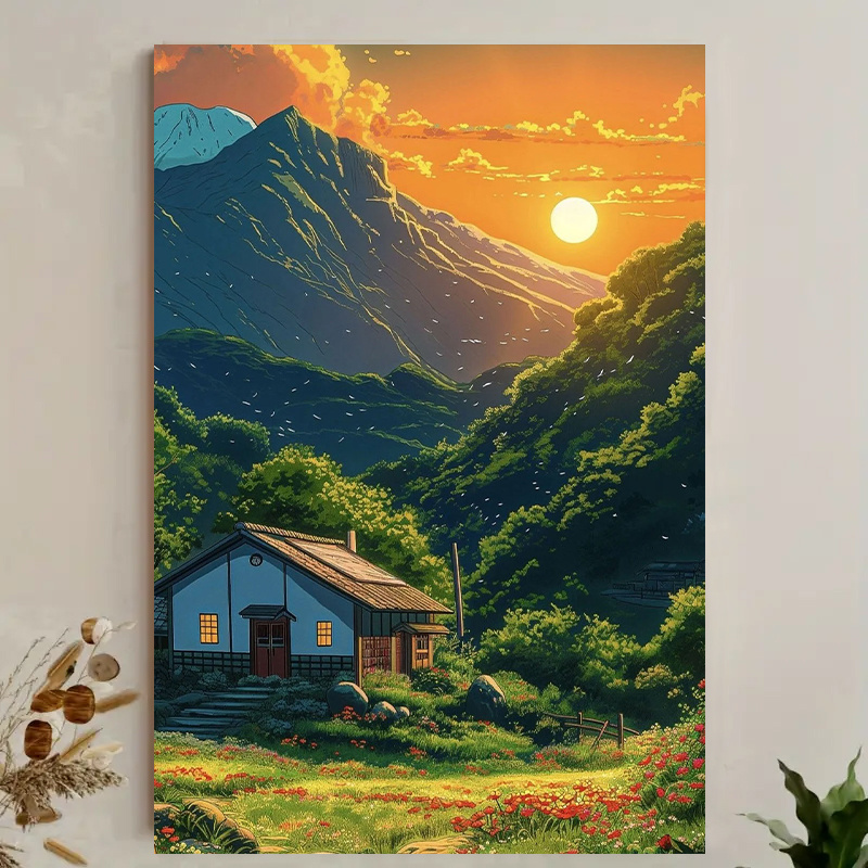 1pc Mountain Cabin Sunset Canv – обзор и цена Canvas Wrap Ready